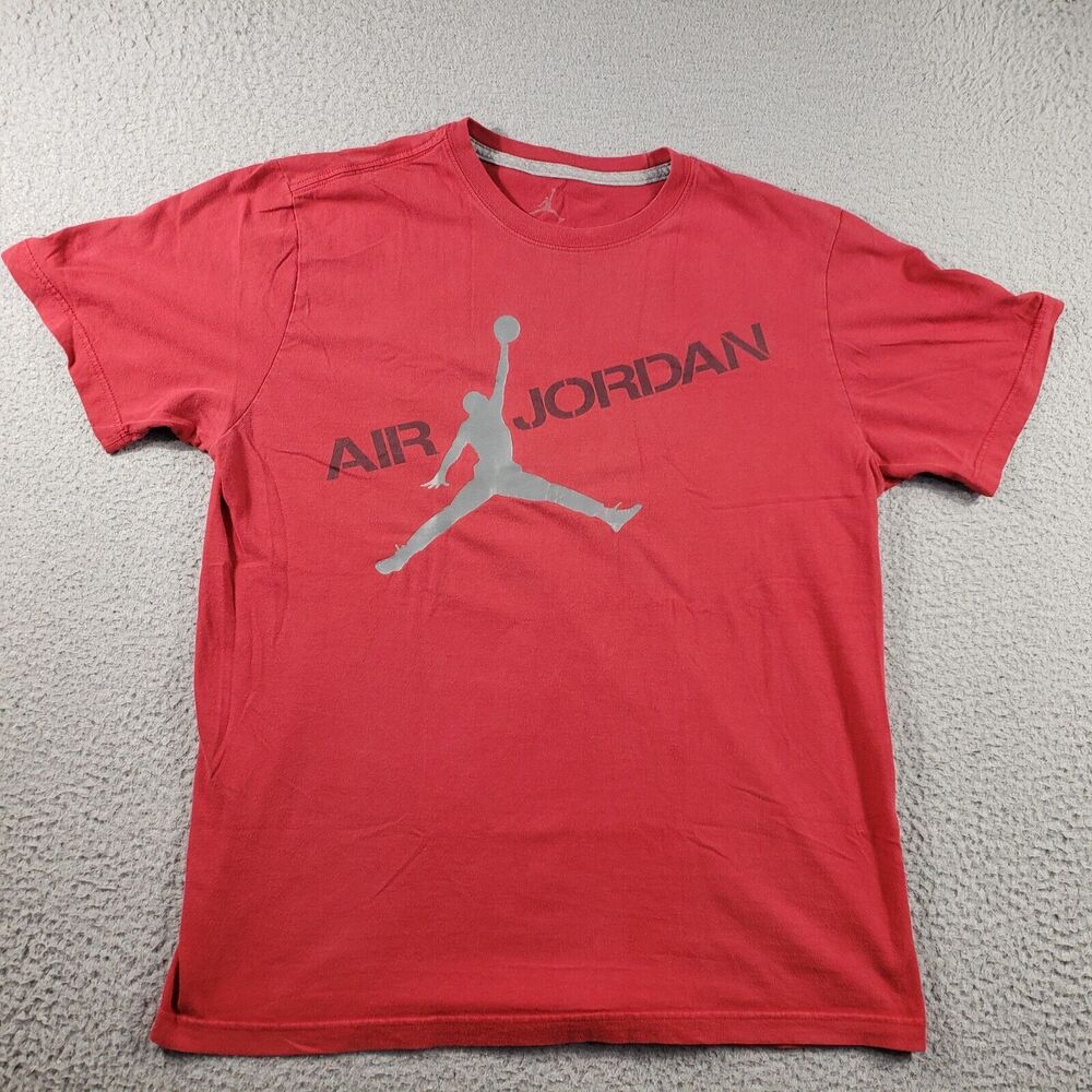Nike Air Jordan Shirt Men's Large Red Big Jumpman Logo Short Sleeve Basketball